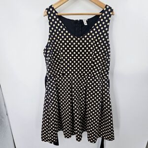 Pink Owl Fit & Flare Black Polka-Dot Dress Size 1X